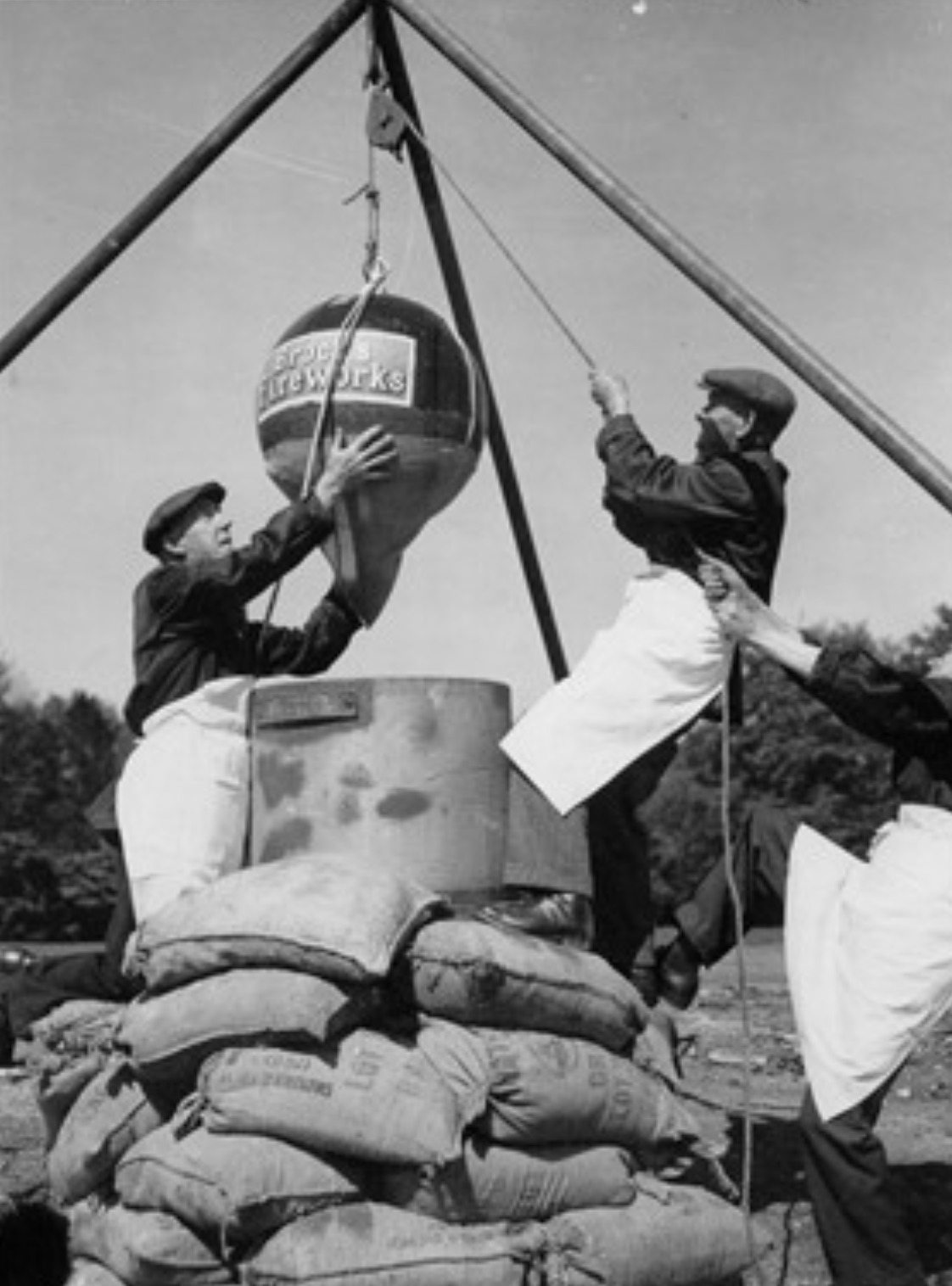 Setting up the big one Brocks Firework Factory at Woodhall Farm, Cupid Green, Hemel Hempstead 